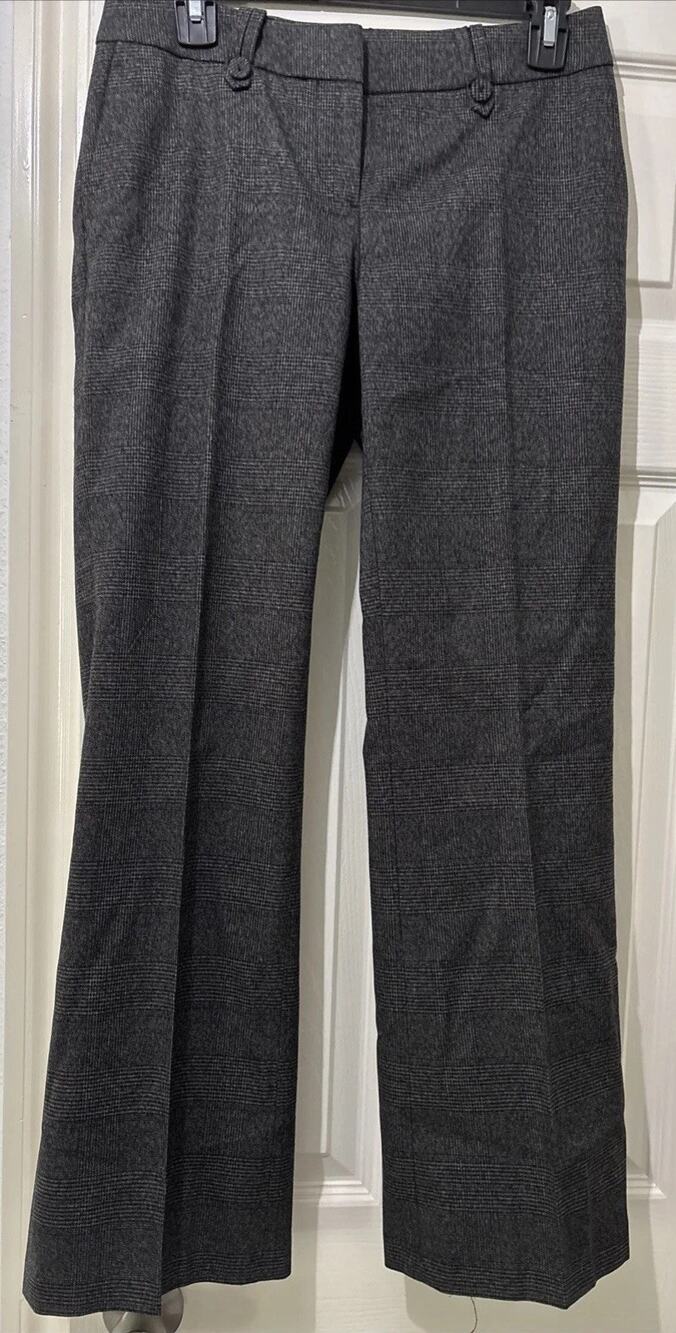 Talbots Signature Flare Trousers 2P Petite Gray Black Plaid Wide Leg Unlined